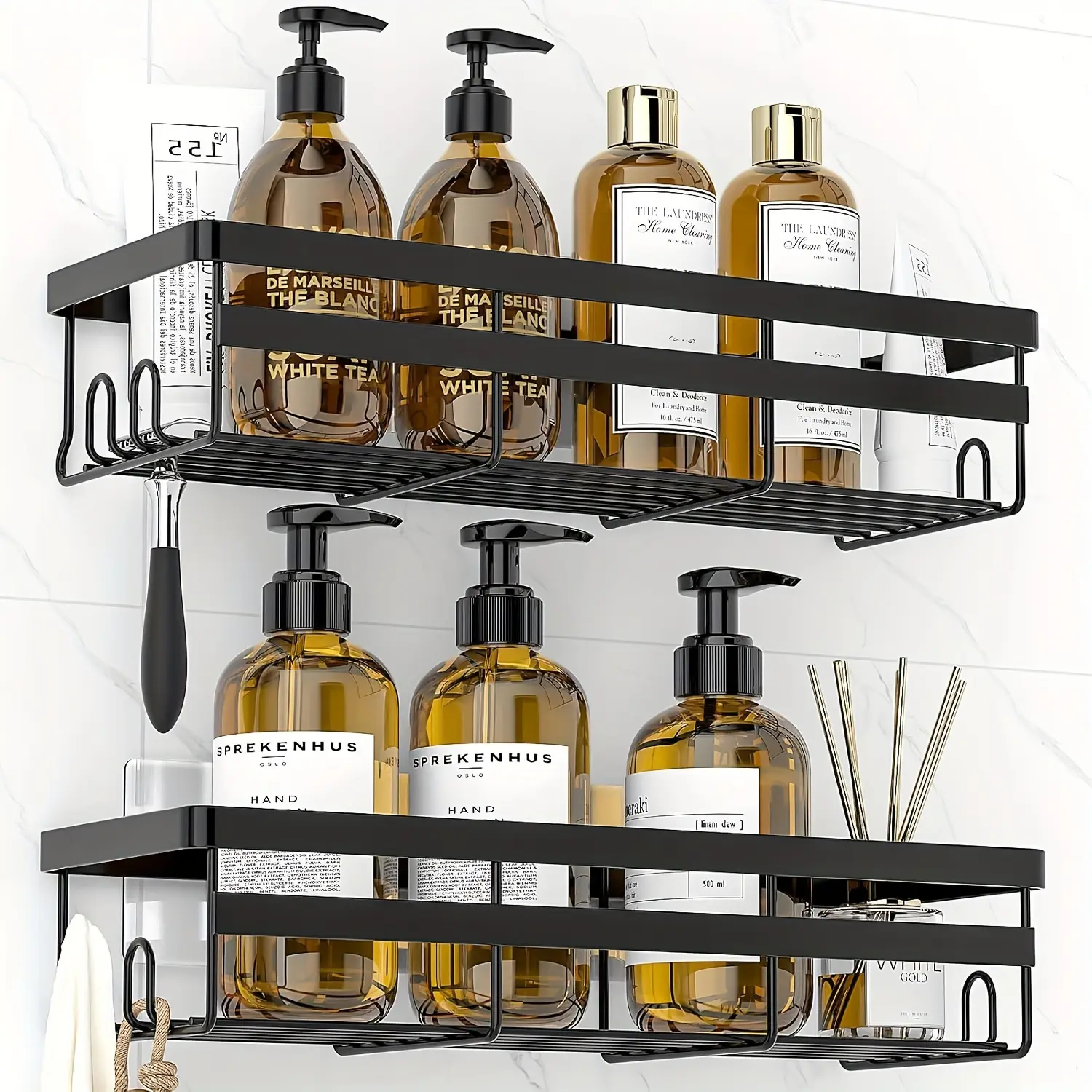 Shower Caddy, 2 Pack Shower Shelves for Inside Bathroom, Rustproof Adhesive Bathroom Organizer , No Drilling Washroom Organizers and Storage for Bathtub Room/Kitchen/Home