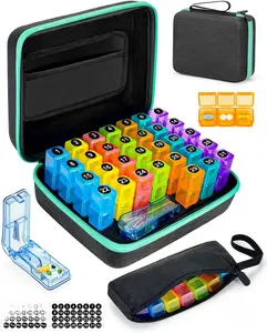 Monthly Pill Organizer 3 Times a Days, Friwole Medicine Organizer Box with Portable Hard Shell and Pill Cutter, 31 Day Pill Box with Monthly and Weekly Sticker (3 Times a Day)