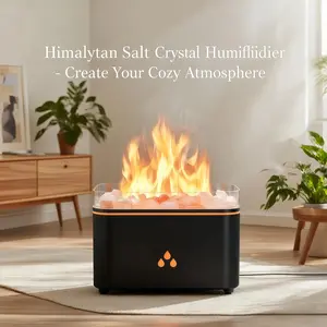Himalayan Salt Crystal Humidifier & Aroma Diffuser with 6-Color LED Flame Effect Remotecolorful Fireplace Air Purifier Addict Lamp Diffuser Essential Oil Aromatherapy Machine CoolMist