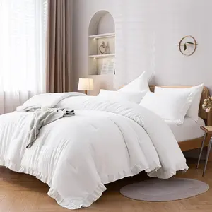 Twin Comforter White Comforter Ruffled Comforter Twin Size Farmhouse Comforter Fluffy with 1 Pillowcase