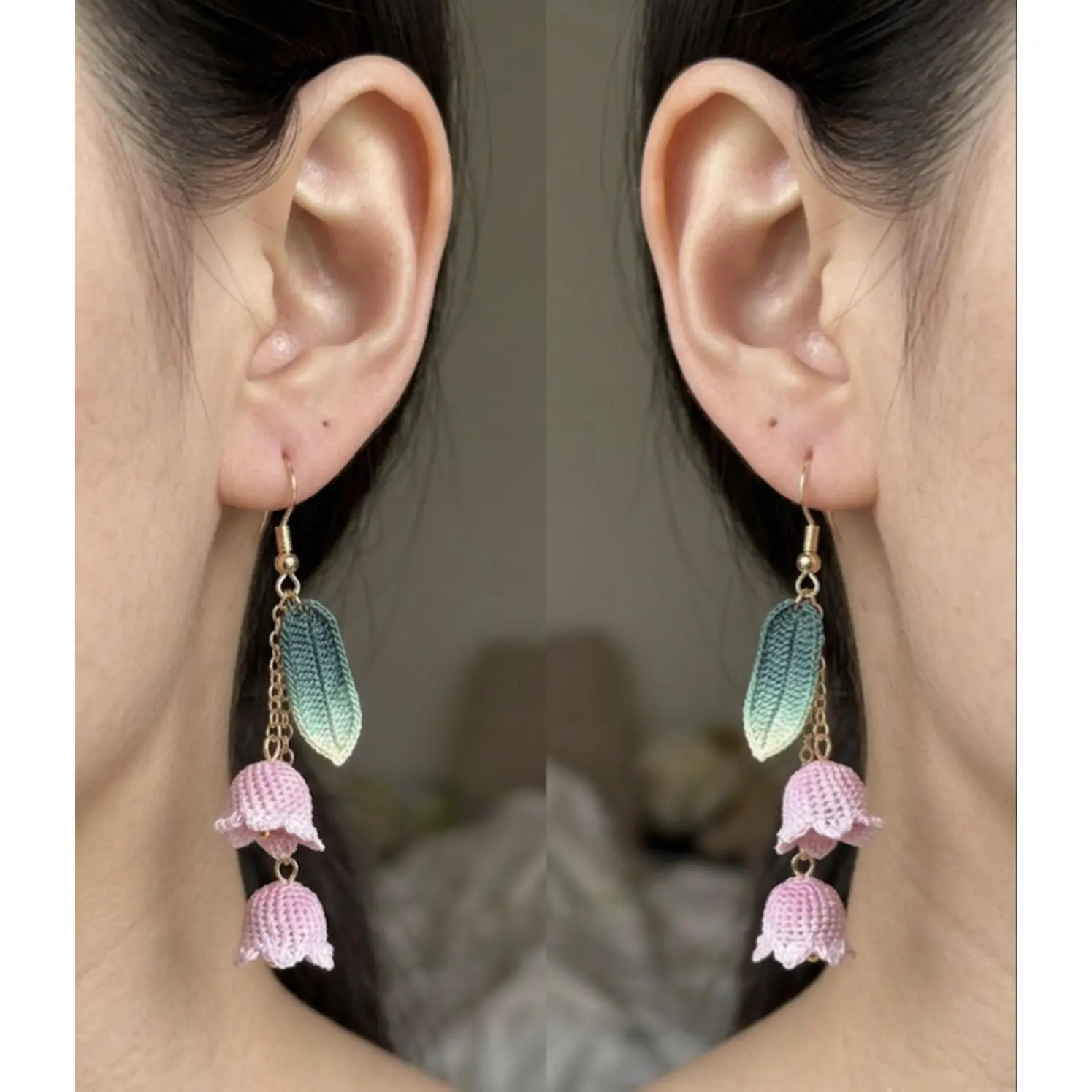 Pink Flower Earrings with Pearl Inside Flower Buds Micro Crochet Design for Women's Fashion Accessories