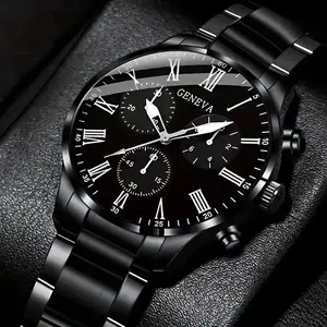 Durable Stylish Men's Black Quartz Watch - Stainless Steel Band, Date Feature, Zinc Alloy Case - Perfect Gift for Valentine's Day & Eid Al-Adha