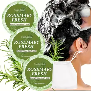 3 pieces of 60g rosemary shampoo soap handmade soap - moisturizes and nourishes dry, curly hair, deeply cleanses hair strands, long-lasting fragrance, oil control shampoo soap, suitable for men and women
