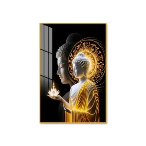 Buddha Porcelain Wall Art (18x 24) (24x36)– Gold Aluminum Frame  Category: Home Décor • Wall Art • Meditation Room • Living Room • Office