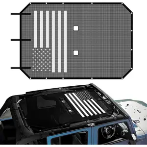 Sun Shade Bikini Top for Jeep Wrangler JK & JKU 4-Door 2007-2018,UV Protection & Heat Shield,Wind & Noise Reduction Black Mesh Cover(US Flag)