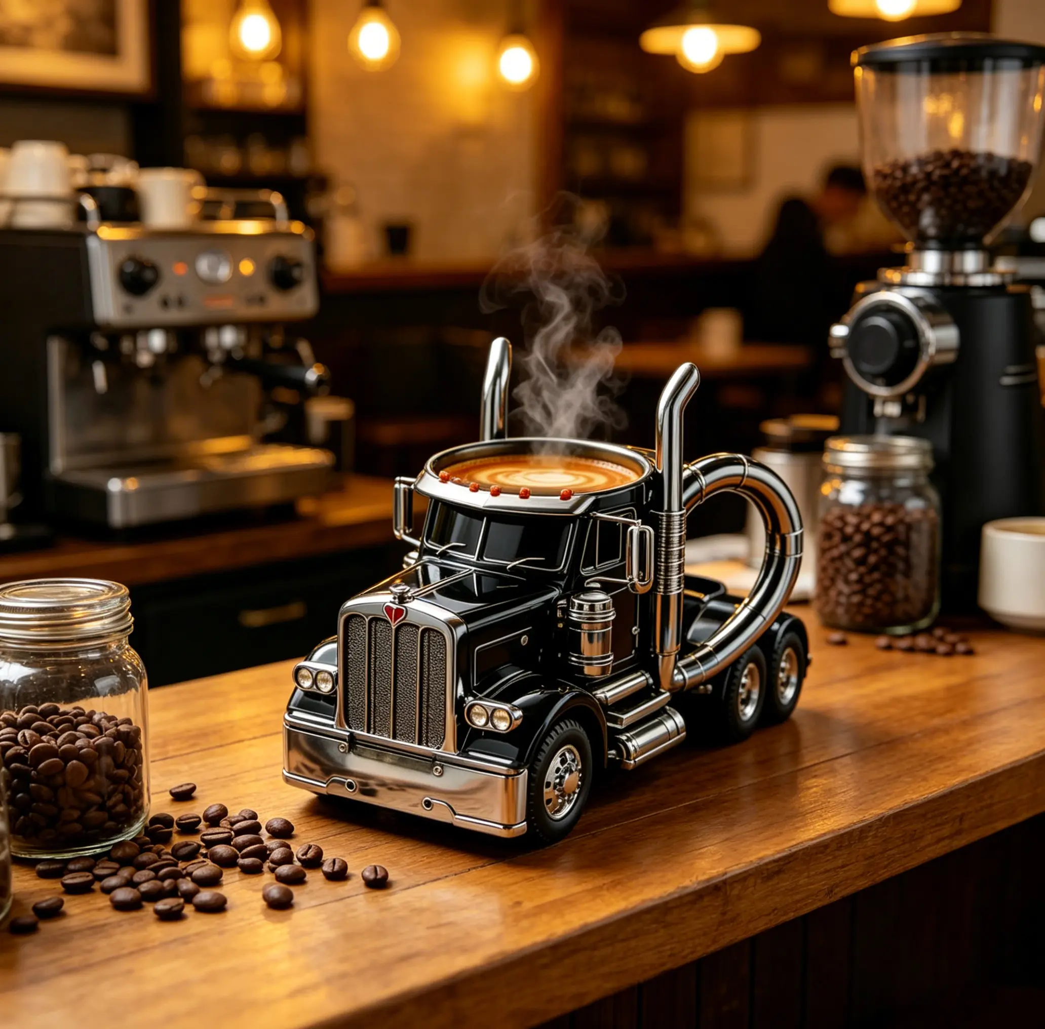 Innovative truck coffee cup, 3D heavy-duty truck shaped cup, stainless steel lining, unique and fun hot drink coffee cup, creative gift for truck enthusiasts, men, children, home office decoration, black/red