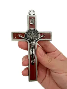 Vintage Crucifix Wall Cross Pendant, St. Benedict Metal Wall Art, religious home decor, Faith Back To School Gift for Your Acquaintances
