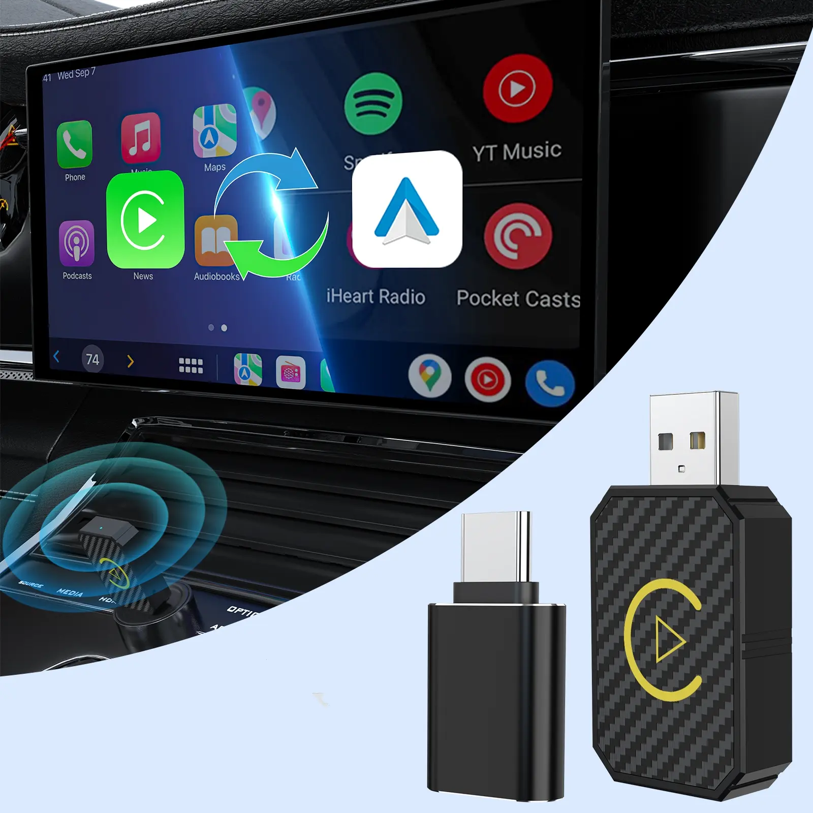 Mini Wireless CarPlay & Android Auto Adapter - Stable Fast Connection for iPhone/Android - Convert Factory Wired to Wireless for Cars 2016+