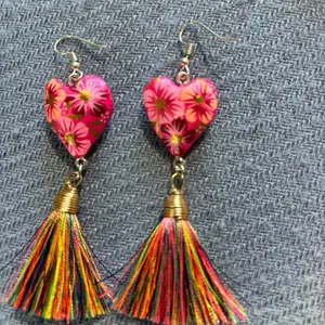 Handcrafted Heart-Shaped Earrings in Vibrant Colors 100% Painted and Carved in Oaxaca Fabric Jewelry