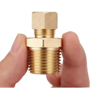 2 Pack Metal Brass Compression Tube Pipe Fitting Connector, Straight Coupling Adapter, 3/8" Tube OD x 1/2" NPT Male(Pack of 2)