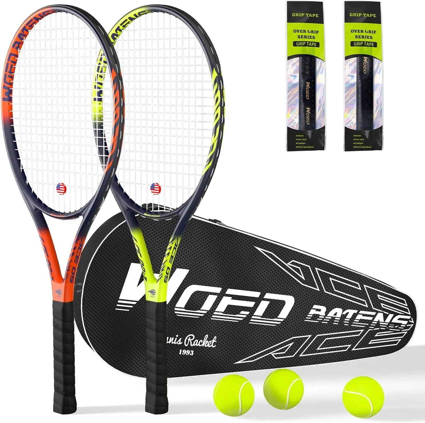 Pro Tennis Racket for Adults, 2 Player 27 inch Speed Tennis Racquet Acceptable for Beginner and Professional with 3 Tennis Balls, 2 Vibration Dampes, 2 Overgrips, Tennis Bag