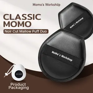 Momo's Workshop Cheezy Puff Noir Cut Duo, Large Foundation Sponge Puff Quick, Flawless Makeup, Face Sponge for Under Eyes & Facial Details, Naturaland flawless Foundation, Travel Friendly, Storage Case