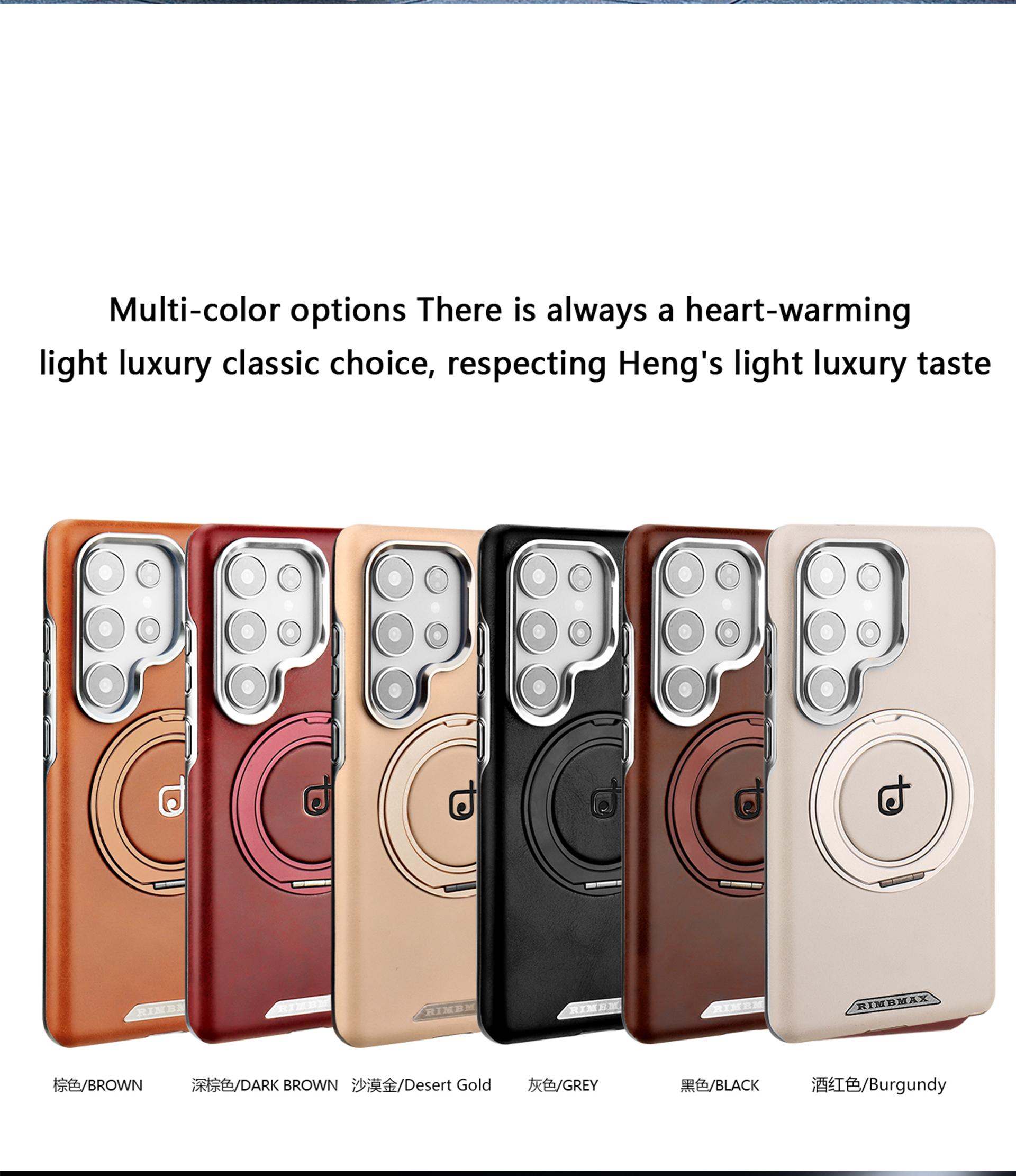 New High-end Leather Texture Magnetic 360° Rotating Stand Phone Case for Samsung Samsung S25Ultra/S24Plus/S23Ultra/S25/S24 Electroplated Plain Leather Full Shockproof Business Protective Cover for Men and Women