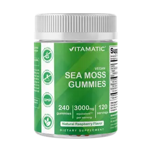 Vitamatic Sea Moss Gummies 3000 mg 240 Vegan Gummies Pectin Based Non-GMO Gluten Free Natural Raspberry Flavor Dietary Supplement for Healthcare