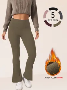 Women's Super Soft Thick High Waisted Fleece Knit Flare Leggings, Tummy Control Soft Bootleg Bootcut Pants, Comfortable Winter Wear