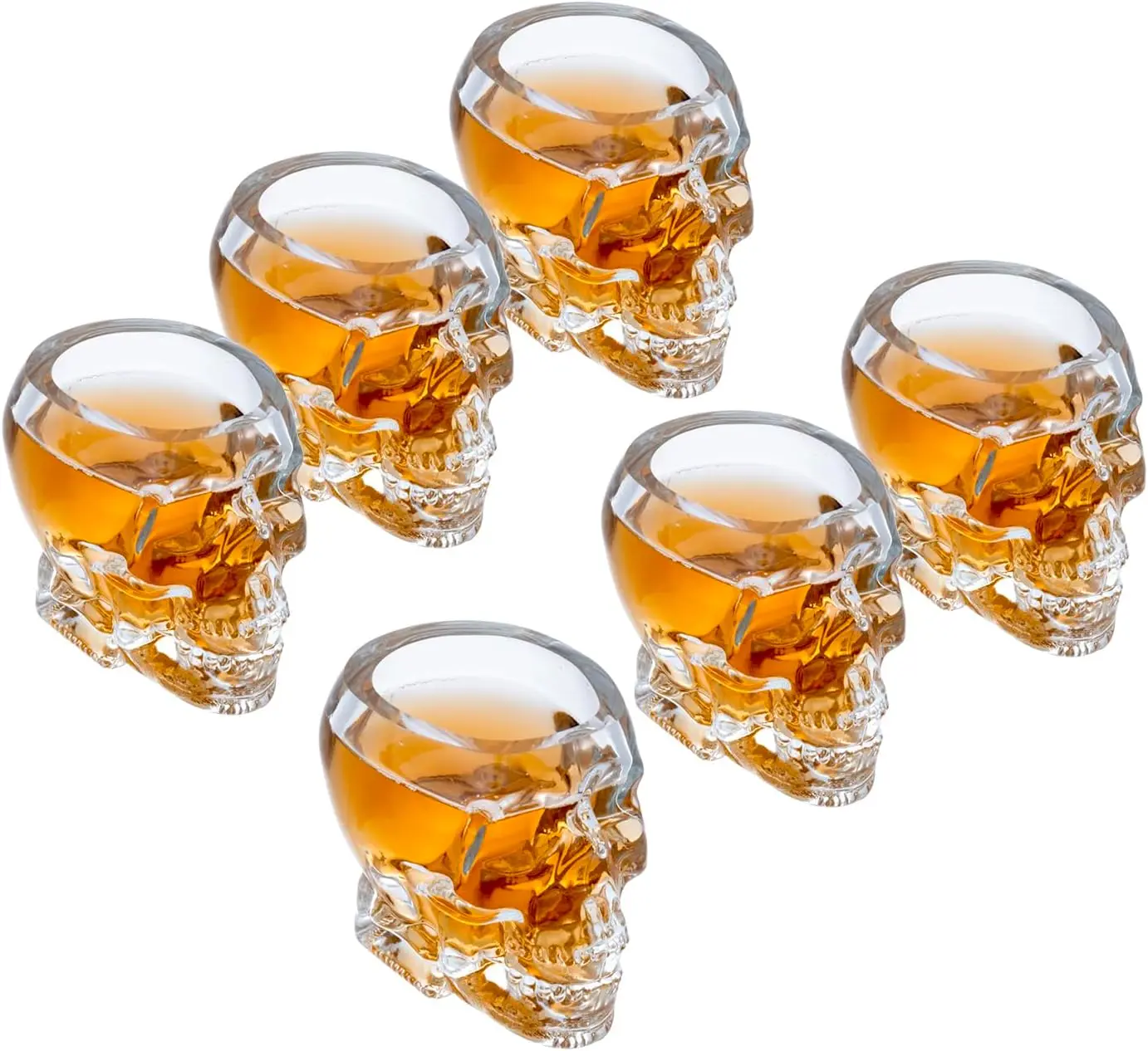 Set of 6 Skull Shot Glasses  2.8 oz Clear Glass Novelty Drinkware for Halloween Parties,  Bars &  Decor  Spooky  Skull Design
