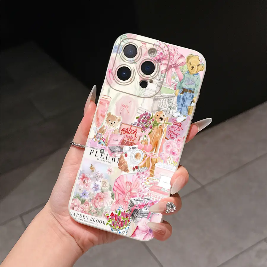 TPU iPhone Cellphone Case - Cute Accessories with Plush Bear, Flower & Dog Accents, Shock-Resistant, Durable, Soft-Touch, Adorable Look, Ideal Birthday/Christmas Protection Gift (Fits iPhone, Mobile Phone Accessories)