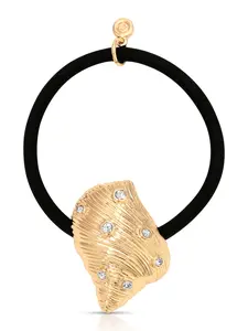 Ettika Soleil Shell Hair Tie Elegant Gold Tone Elastic Cord with Glass Accents for Ponytail Hairstyle and Messy Bun Compact 1.5 Inch Hairtie