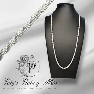 Cadena tejido Torsal Plata ley 925, Protección Rodio 4mm- 24 inch