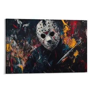 Masked Horror Jasons Slasher Voorhees - Creepy Camp Legend Art, Oil Painting Wall Art Birthday Party Poster, Home Decor Banner