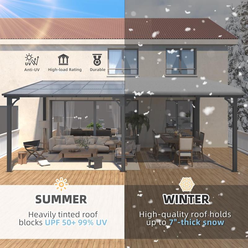 YODOLLA Gazebo for Patio, Large Wall-Mounted Hard Top Lean-to Gazebo Pergola on Clearance, Heavy Duty Patio Awnings for Decks, Backyard