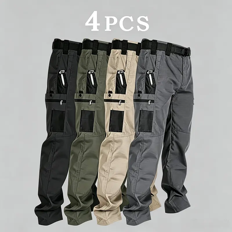 Men's Solid Color Tactical Training Work Pants by HOMUG, Heavy-Duty 230g/m² New Fabric with Multiple Zipper Closure Pockets, Breathable Spring Autumn Trousers for Outdoor Work Fishing Camping Hiking