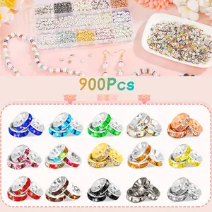 900 Pieces Rondelle Spacer Beads for Jewelry Making, 8mm Rhinestone Spacer Beads Crystal Bead Spacers for Bracelets, Focal Beads for Pen