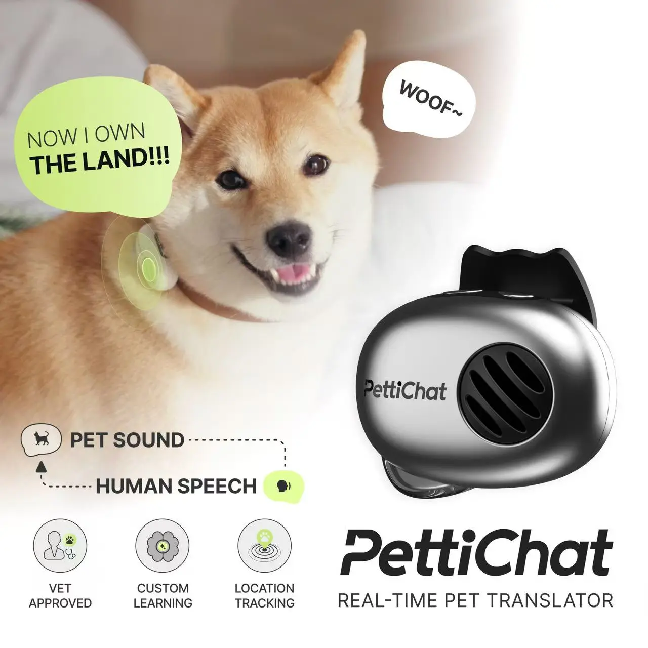 PETTICHAT PET TRANSLATOR COLLAR FOR CATS & DOGS – Real-Time Pet Voice Translation, Hybrid Location Tracker, 12-Month Free Premium Membership, IP65 Waterproof