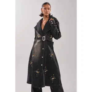 SPACE AND TIME STUDDED DENIM TRENCH