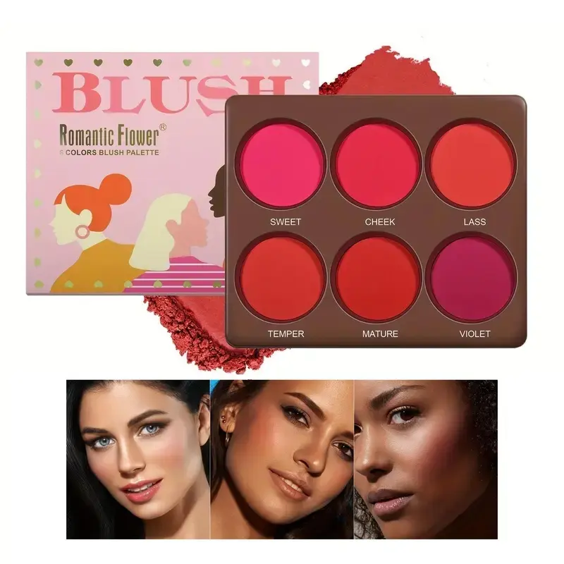 6-Color Blush Palette, Long-Lasting Matte Waterproof Blush, Suitable for All Skin Types, Natural Face Makeup, Women's Cosmetics Accessories