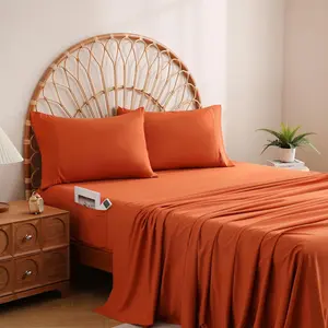Burnt Orange  Sheet Set with Side Pocket Corner Straps, 4 count Soft Microfiber Bed Sheets Extra Deep Pocket