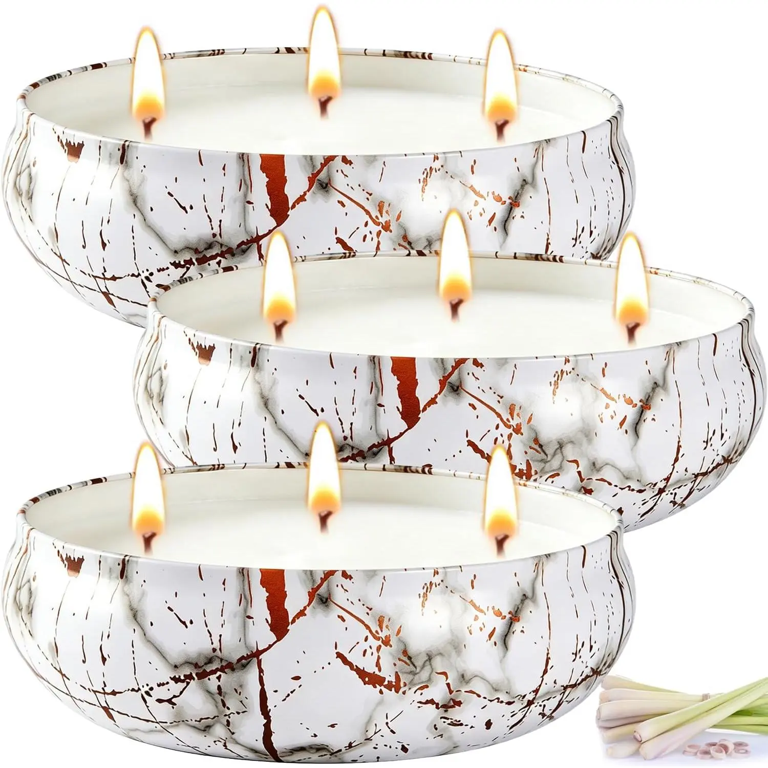 Citronella Candles Outdoor, 3 Pack Large 12oz Soy Wax 3 Wick Candle, 80-Hour Long Lasting for Patio Backyard Camping Deck Garden, Marble Jar Candle with Lid, Summer Indoor Outside  Use