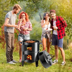 16” Vertical BBQ Smoker Grill with 3 Layers – Cook, Smoke & Grill Simultaneously, Compact & Portable for Outdoor Adventures