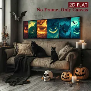 Unframed Halloween Canvas Poster, Spooky Pumpkin Head Art Print, Modern Home Decor for Living Room Bedroom Office Kitchen Wall Decoration