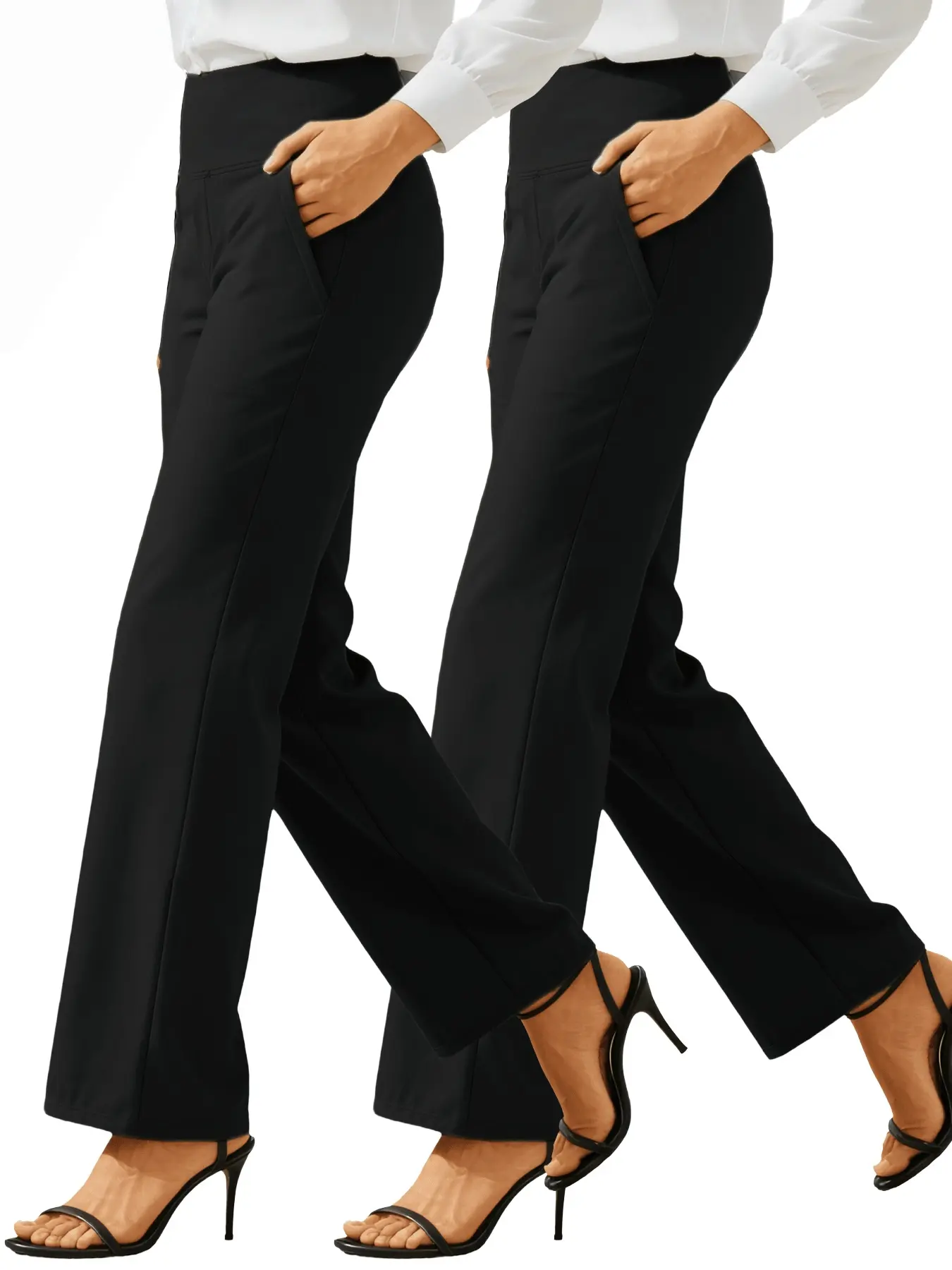2-Pack Women's High-Waisted Wide Leg Pants - Ultra Stretchy with Deep Pockets | The Ultimate Vacation Outfit Staple for Summer Outfits for Women, Beach Days & Valentine Outfit for Women Casual Streetwear Trousers Casual Loose Split Casual Cropped Trousers