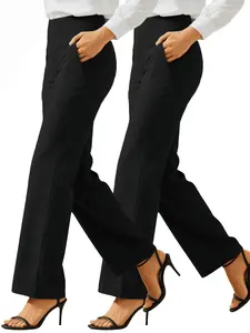 2-Pack Women's High-Waisted Wide Leg Pants - Ultra Stretchy with Deep Pockets | The Ultimate Vacation Outfit Staple for Summer Outfits for Women, Beach Days & Valentine Outfits for Women