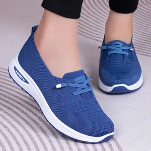 Women's Fashionable Casual Sneakers - Breathable Blue Slip-On Sneakers, Soft PVC Sole, Lightweight and Comfortable, Suitable for Casual Wear, Cute Shoes