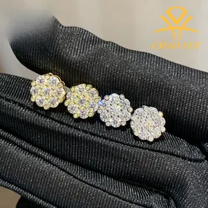 [ICE HUE] 18K Gold Plated S925 Silver 10mm 5A+ Sri Lanka Moissanite Earrings for Men & Women, VVS Luxury Jewelry, Hip Hop Sporty Style, Trendy Casual Fashion, Gift Idea