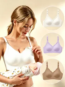 3-Pack Nursing Bras for Pregnant Women, Front-Open Hook Design, Adjustable Straps, Detachable Pads, Comfortable Wire-Free Bra