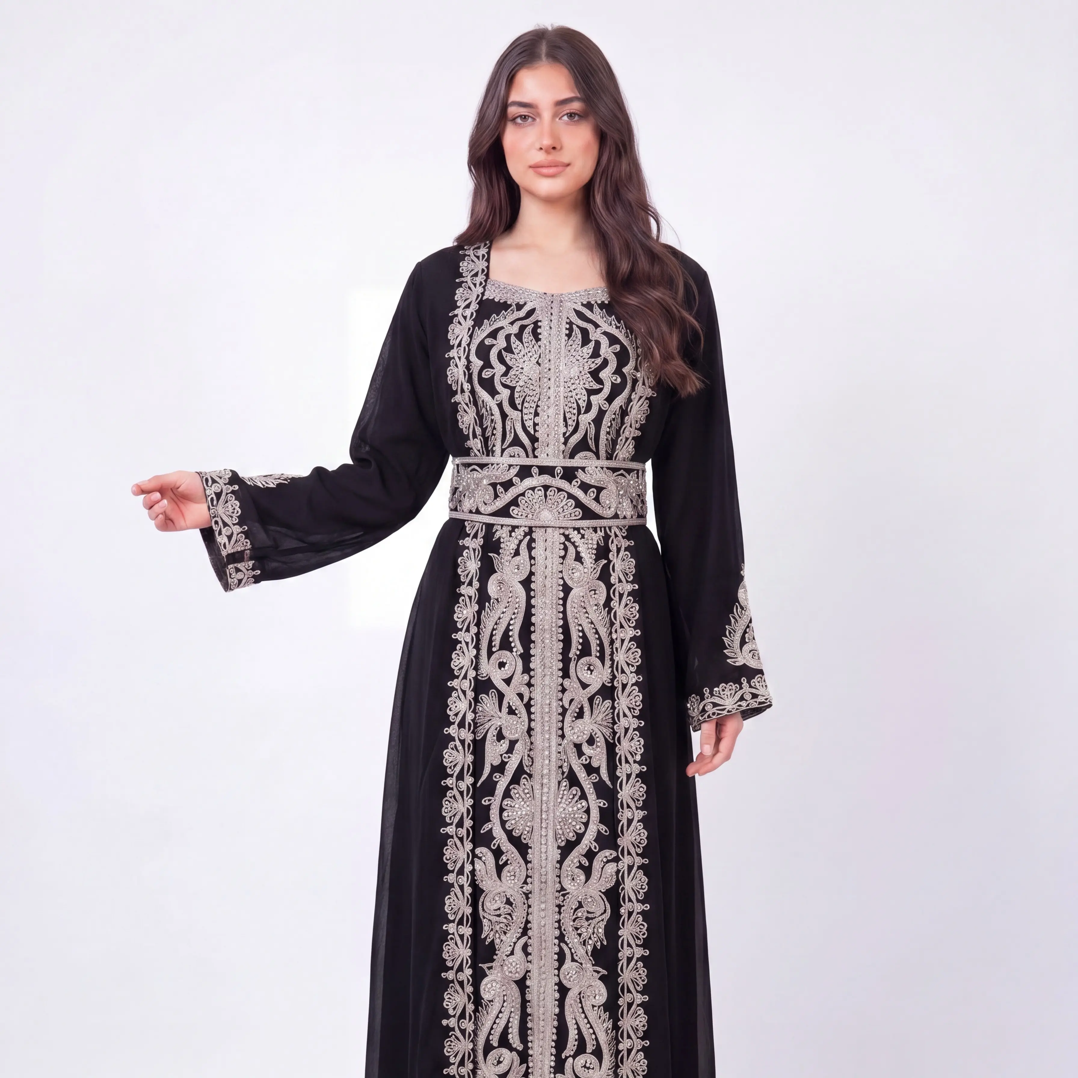 Zara Kuftan - Glamorous Elegant Kuftan in Chiffon V-Neck Summer Dress with  Gold Embroidery One-Piece Long Silhouette - TikTok Shop
