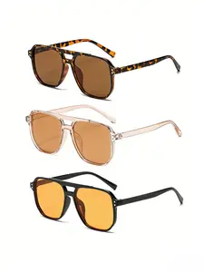 Women's Leopard Print Fashion Sunglasses Set, Lightweight Durable Reflective Lenses, Long Rectangle Design, Perfect for Daily