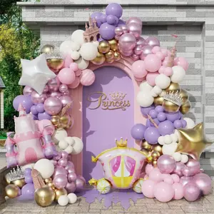 161Pcs Princess Balloon Garland Kit with Pink, Purple & Gold Arch for Birthday Baby Shower Decor