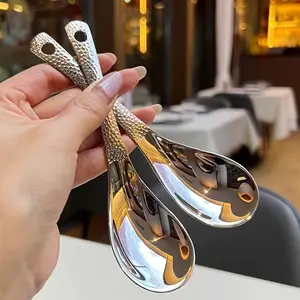 High-Gloss Stainless Steel Spoon Set - Large Capacity Deep Bowl, Mirror Polished Cutlery, Suitable for Desserts, Fruits, and Home Kitchen Use Kitchenware Sleek Scoop paper plates Tableware Dinnerware Service Set Dinner Sets