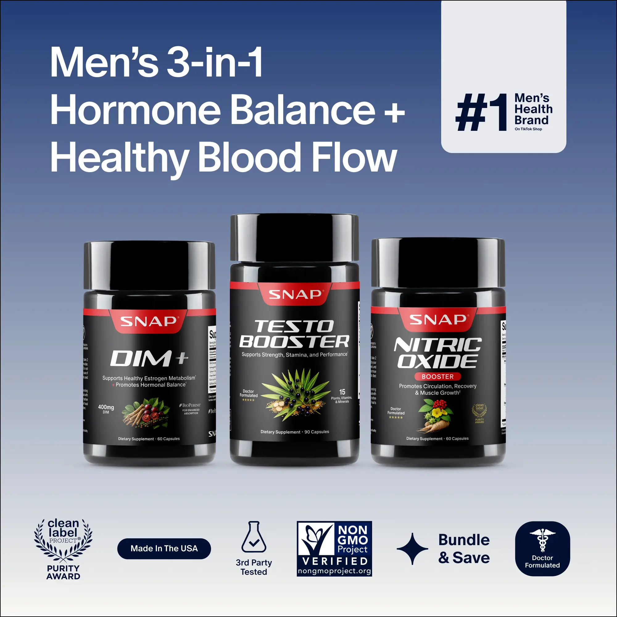 The Founders Bundle - DIM+ + Testo Booster + Nitric Oxide Booster 60 ct - Estrogen Balance & Testosterone Support - DIM, D-Aspartic Acid & L-Arginine - Blood Flow & Stamina Support - 3rd Party Tested Supplement