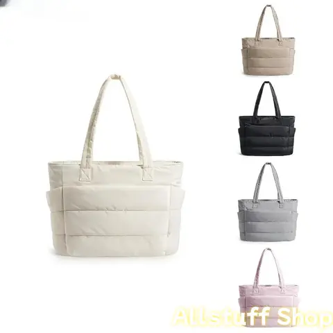 Women's Polyester Puffy Bubble Quilted Tote Bag (3 Sizes) - Lightweight, Durable Work Purse with Multiple Compartments, Zipper Closure, Laptop-Fit - for Back to School, Everyday Use - Adulting Gifts, Gifts for Adulting Women
