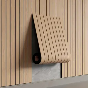 Peel and Stick PVC Slat Wall Panel 118"x15.75" Self-Thick Faux Oak Wood Grain Wallpaper Panel 3D Soundproof Wall Panels for & Ceilings