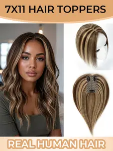 7x11 Women's Toppers, Natural Straight Hair Clip-In Toppers, Real Human Hair Toppers Seamless Piece, Hand-Tied High-Quality Wig, Small Clip-On Extension