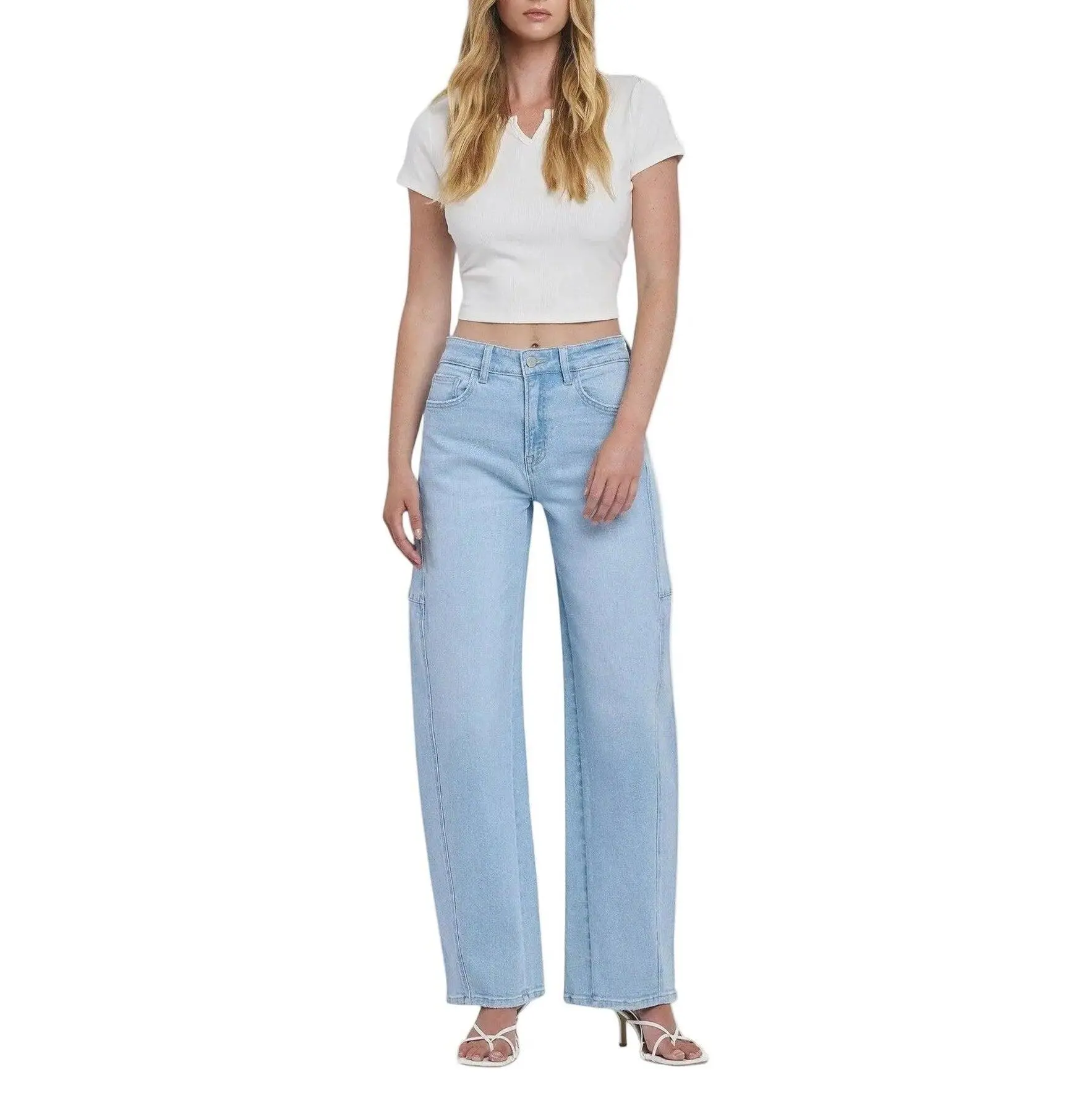 Slat Tree Women's Flying Monkey Super High Rise Barrel Jeans - Tall Girl Friendly Sculpting Fit in Comfort Stretch Denim with Seam Detail, Cotton, Long Jeans, Tummy Control Jeans
