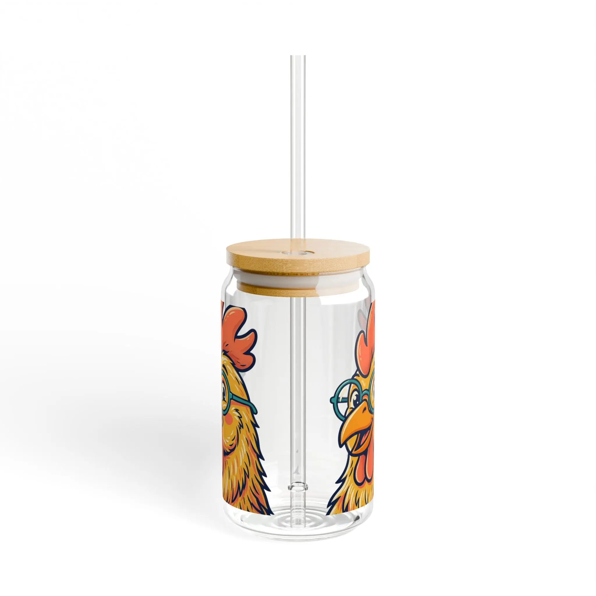 16oz Reusable Chicken Glass Sipper Cup - Bamboo Lid, Lightweight, with Straw, Water Bottles