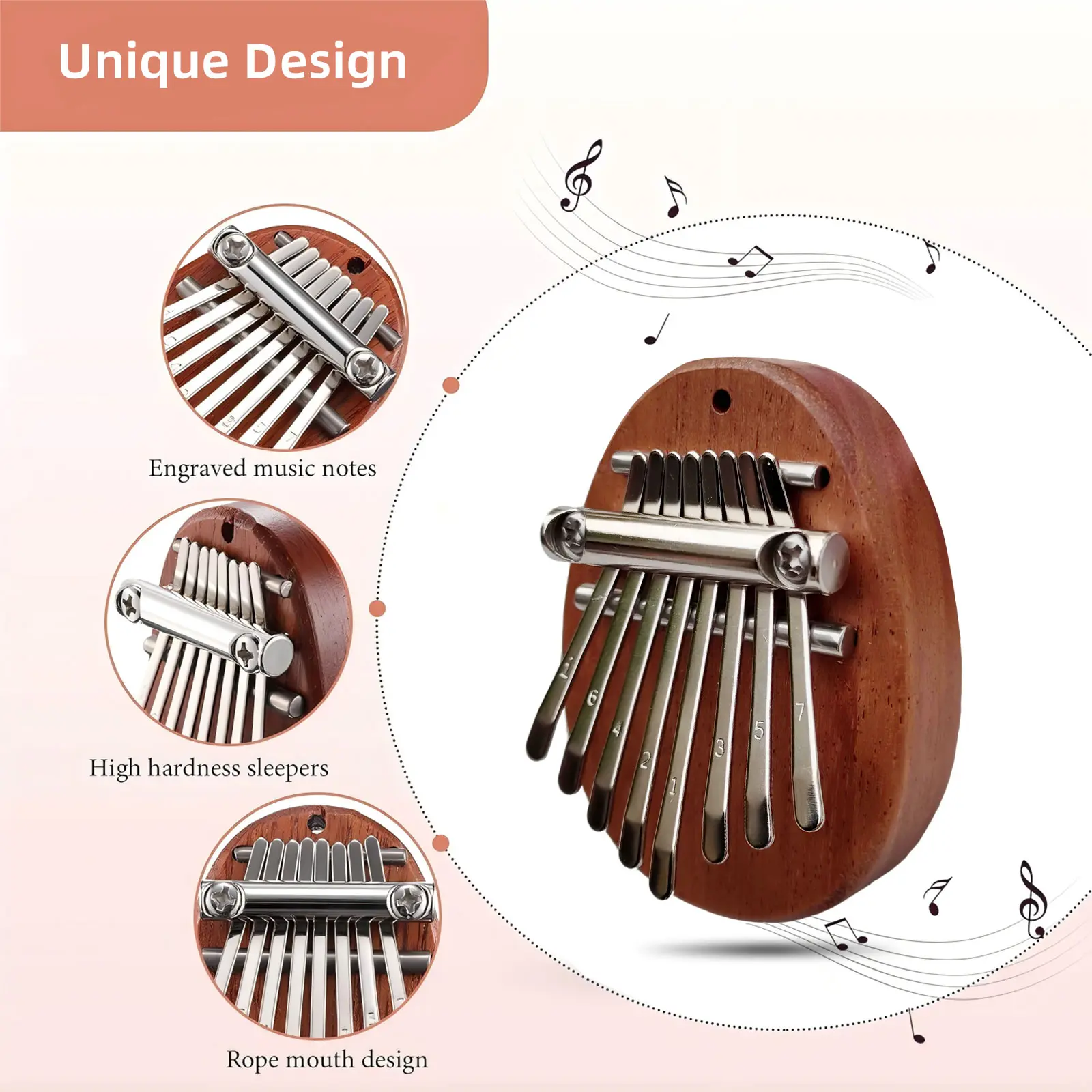 POGOLAB Mini 8 Key Thumb Piano, Portable 8-tone Thumb Piano, Musical Instrument for Kids & Adults, Fun Music Toy, Birthday Gift for Friends and Children
